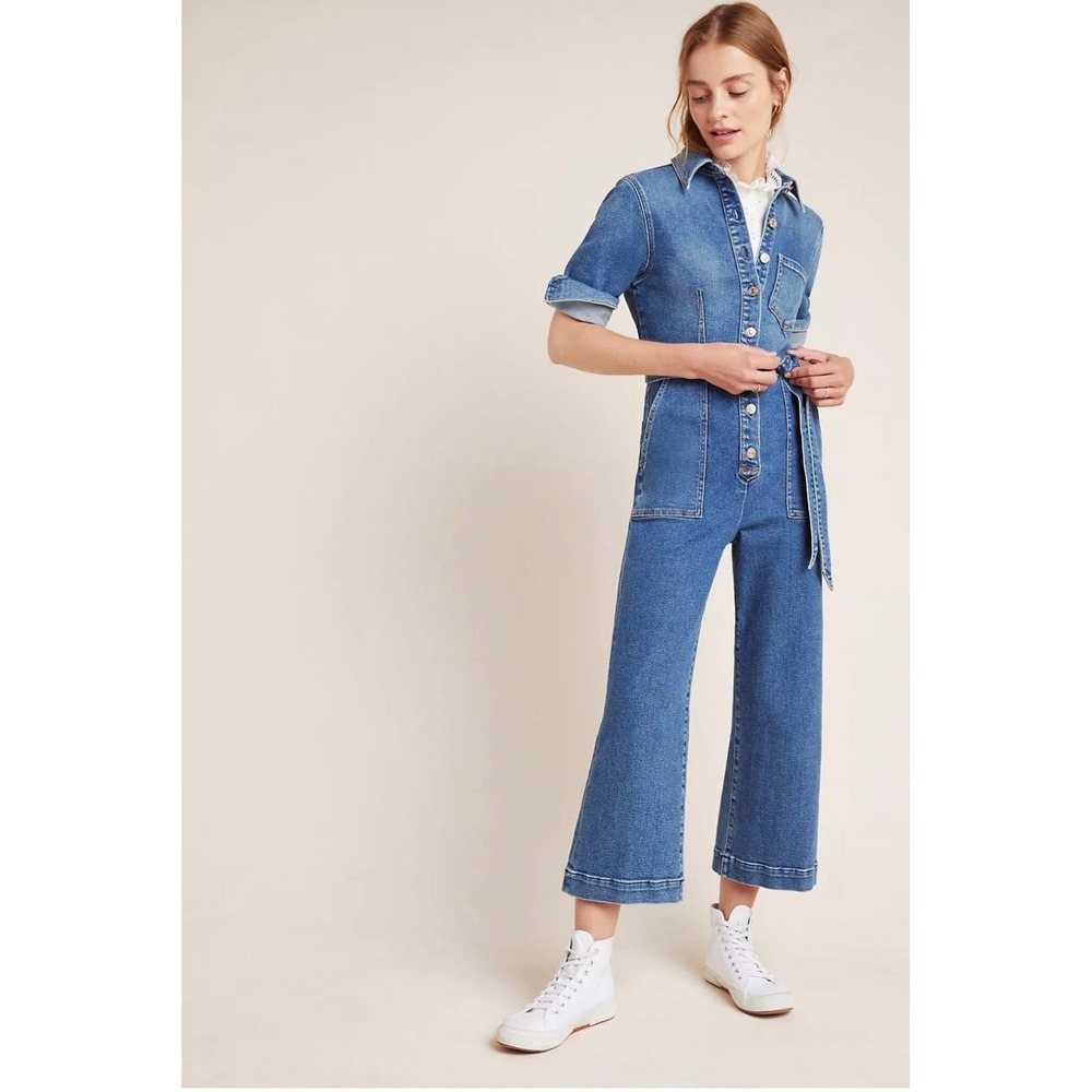 7 For All Mankind Luxe Vintage Alexa‎ Cropped  Denim Jumpsuit
